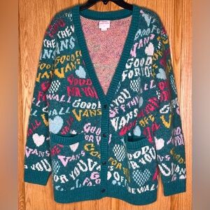 Vans x IRENEISGOOD Green Jacquard Print Oversized Cardigan Sweater‎ Size Small